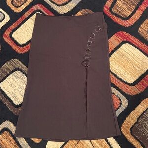 Brown Midi Skirt with Lace-Up Detail